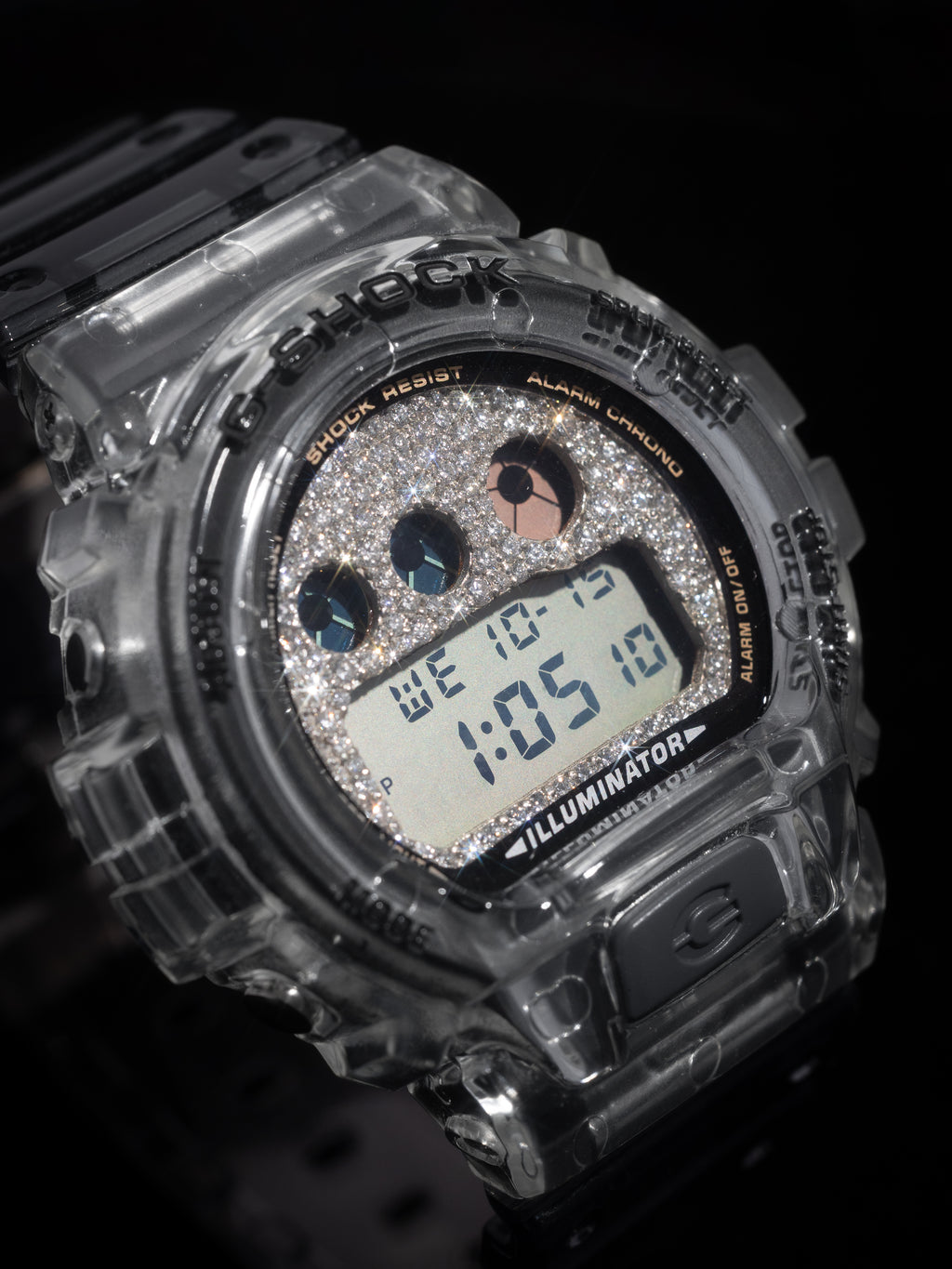 G-Shock Clear Gray Iced Out Face, Buckle and Lock