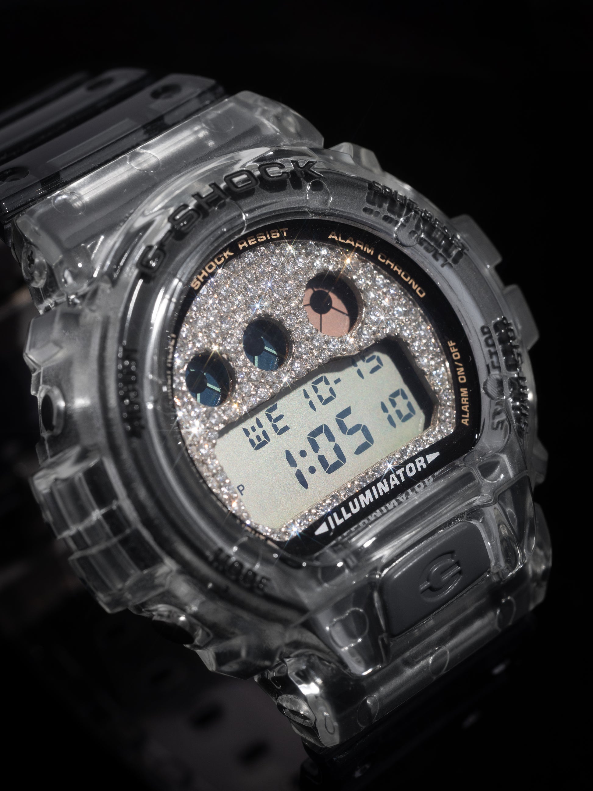 G-Shock Clear Gray Iced Out Face, Buckle and Lock